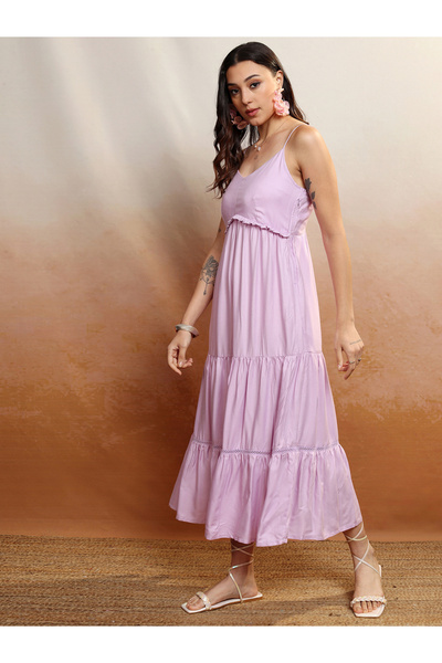 Vishudh By Styli Strappy Ruffled Detail Tiered Maxi Dress