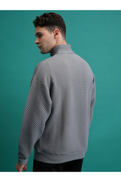 Highlander By Styli Textured Front Zip Collared Sweatshirt