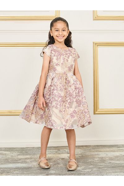Styli Jacquard Detail A-Line Dress with Short Sleeves