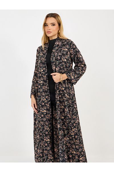 Styli All-Over Floral Print Open Front Abaya