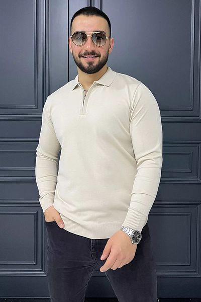 MİSHAR İTALİA Ανδρικό πλεκτό πουλόβερ Stone Polo Neck Half Zipper