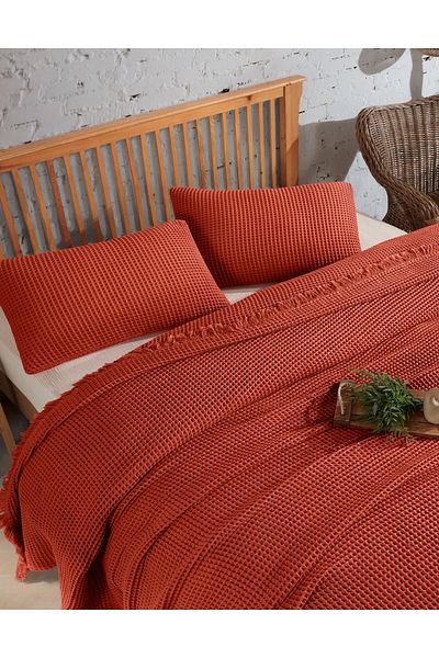 destinyhometex Double Waffle Bedspread - 100% Cotton, 220X240Cm/2 Pieces, 50X70Cm Pillowcases