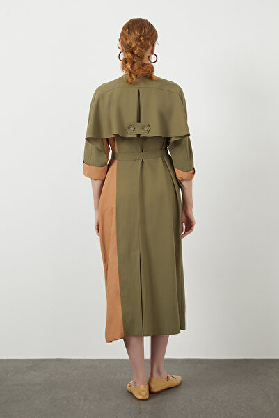 GİZİA Gömlek Yakalı Kolu Etiket Detaylı Astarlı Yeşil Trençkot