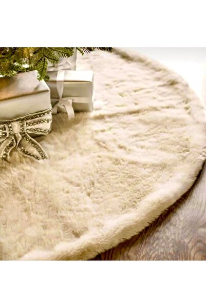 bizizmoda Yeniyıl Yılbaşı Çam Ağacı Örtüsü 100 Cm Çaplı Yuvarlak Krem Renk Ağaç Altı Örtüsü