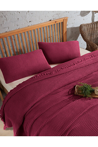 destinyhometex %100 Pamuk Waffle Çift Kişilik Yatak Örtüsü 220x240cm/2 Adet Yastık Kılıfı 50x70cm