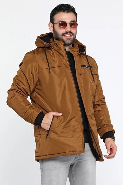 MİSHAR İTALİA Мъжко плюшено палто с качулка и цип Taba