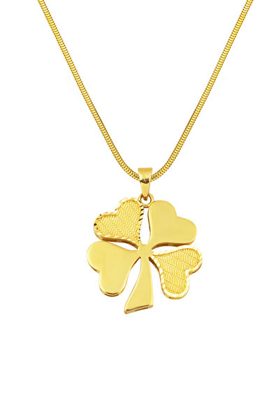 Bilezikci Hasır Desenli Yoncalı 14 Ayar Altın Kolye