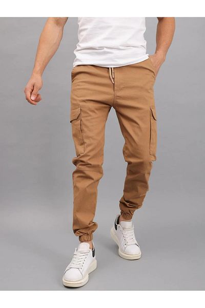 comstar Ανδρικό ελαστικό παντελόνι Jogger Camel Cargo με τσέπες