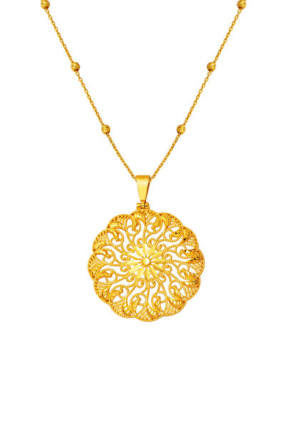Zerince Telkari İşlemeli 22 Ayar Altın Kolye