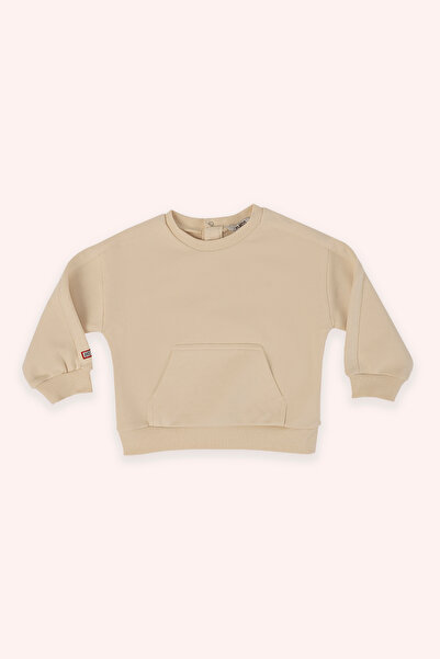 Panço Baby Boy Crew Neck Beige Sweatshirt with Pocket Detail