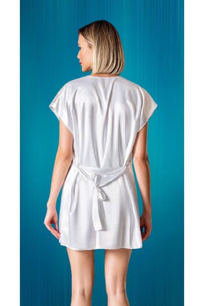 Cooqpoo Λευκό S-M-L-XL Σετ πιτζάμες με δαντέλα στη μέση με σορτς σατέν ρόμπα