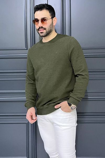 MİSHAR İTALİA Ανδρικό φούτερ με λαιμόκοψη χακί