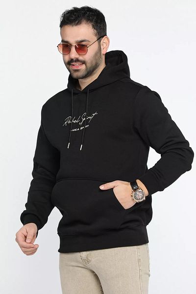 MİSHAR İTALİA Мъжки суитшърт с троен конец и повдигнат джоб тип кенгуру в черен цвят