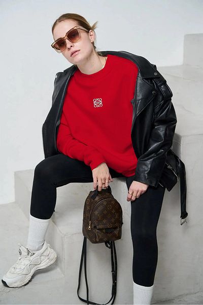 The Champ Clothing Червен унисекс суичър с голям принт с кръгло деколте