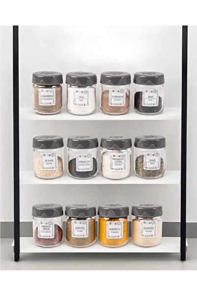 Herevin 12-Piece 200 Cc Glass Spice Set - Spice Set - Storage Container - Gray - 24 Pieces with Labels