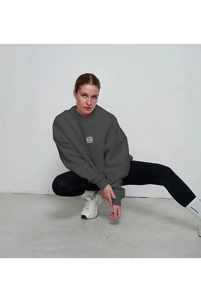 The Champ Clothing Καπνιστό Unisex Φούτερ με ψηλή στάμπα Crew Neck Oversize