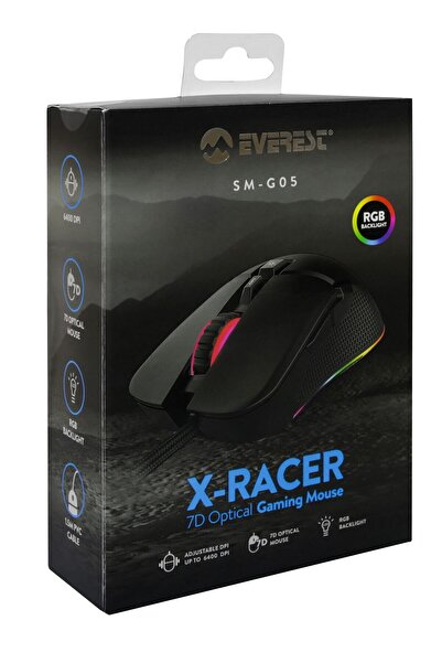 Everest SGM-05 X-Racer 7D Makrolu RGB 6400dpi Optik Gaming Oyuncu Mouse