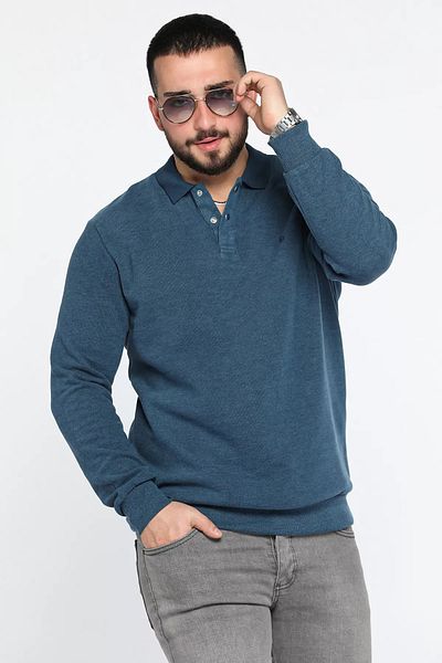 MİSHAR İTALİA Ανδρικό φούτερ με γιακά Indigo Shirt
