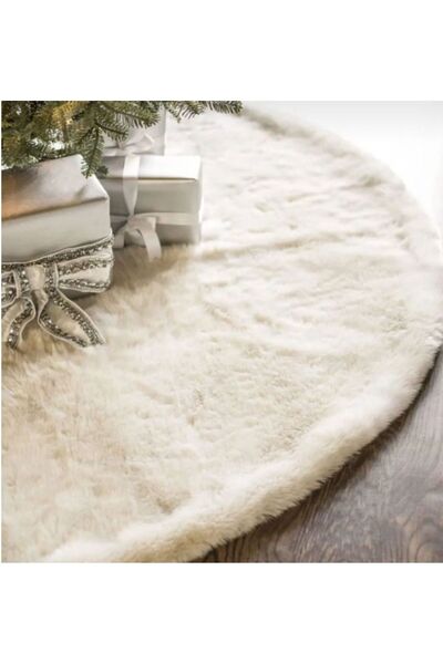 bizizmoda Yeniyıl Yılbaşı Çam Ağacı Örtüsü 100 Cm Çaplı Yuvarlak Krem Renk Ağaç Altı Örtüsü