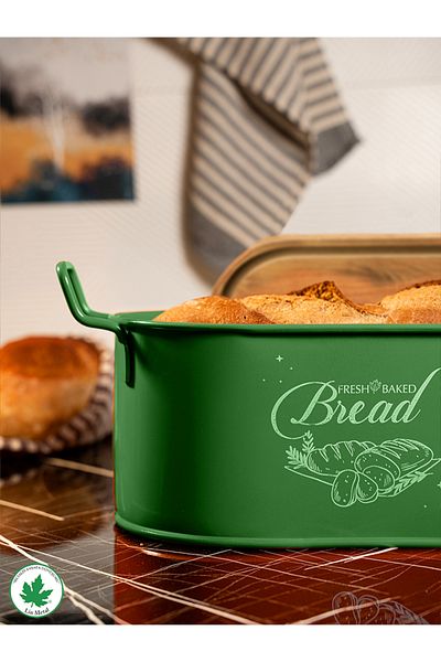 linmetal Wooden Lid Metal Bread Holder, Wooden Lid Bread Holder (with Bread Print)