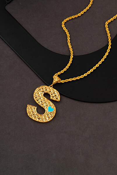 Bilezikci S Harfi Kalp Mineli 22 Ayar Altın Kolye