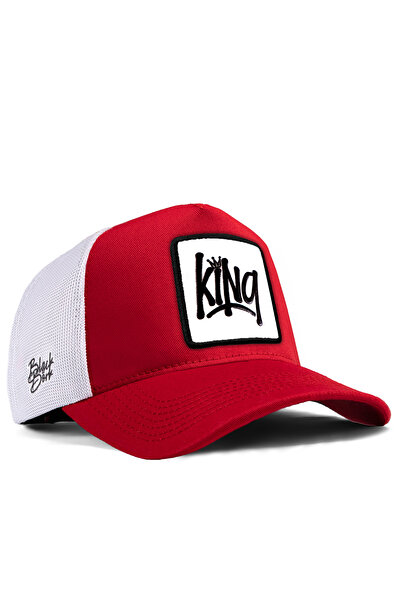 BlackBörk V1 King Logolu Kırmızı - Beyaz Trucker Şapka