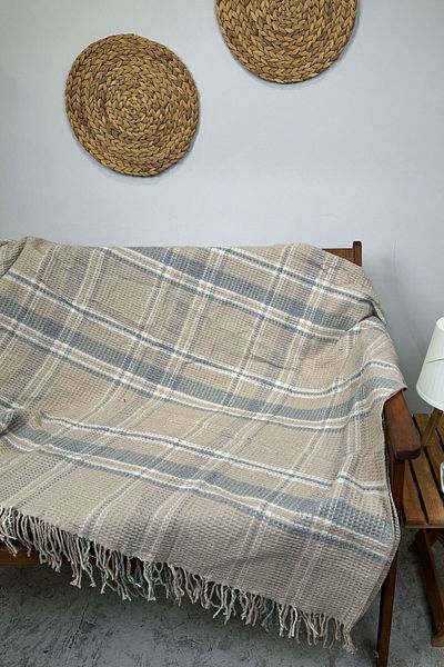 SİHİRLİ AYAKLAR Pătură dublă colorată cu model în carouri - Pătură scotch cu franjuri 180x220