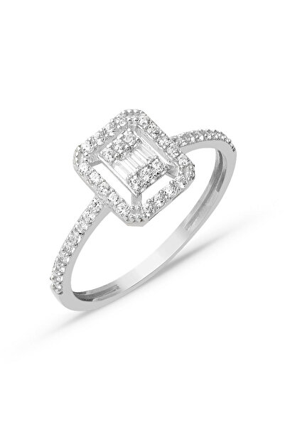 Bilezikci Parçalı Baget Taşlı Beyaz Altın Yüzük