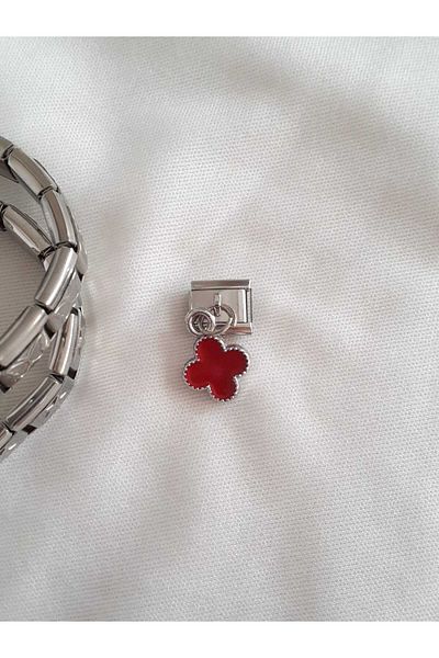 bijoux uniques Steel Red Clover Italian Charm
