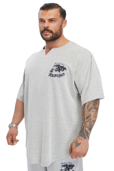 Big Sam Big Sam - 3366 Model Oversize Embroidered Rag Top T-Shirt