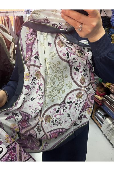 AMİNENESİL Μωβ Μπεζ Ammonenesil Moda Cashmere Μαλακό Βαμβακερό Σάλι - Ethnic Pattern