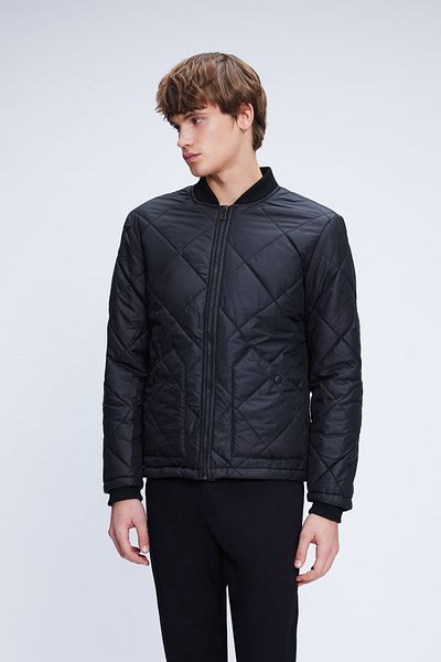 Hatemoğlu Μαύρο καπιτονέ παλτό Dynamic Fit Bomber Collar