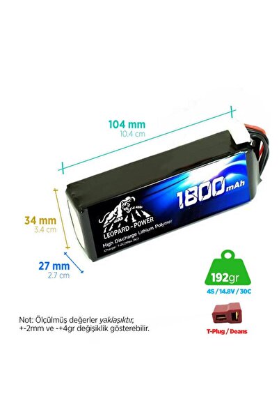 Leopard Power 1800 Mah 14.8v 4s 30c Lityum Polimer Lipo Batarya Pil T Plug