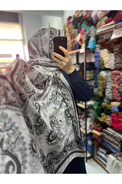 AMİNENESİL Ecru Plum Aminenesil Modacashmere Soft Cotton Shawl - Ethnic Pattern