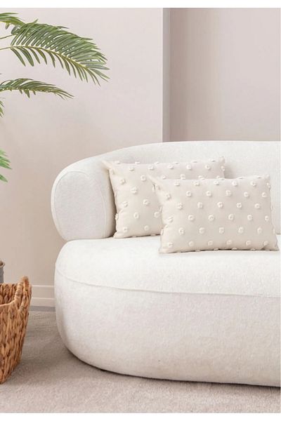 bufidik Linen Textured Polka Dot Patterned Throw Pillow Cover - Double 35X50