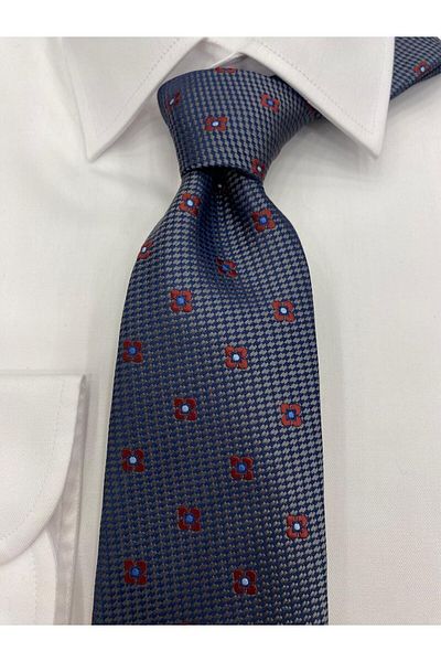 Cacharel Navy Blue Gray Tie with Woven Pattern