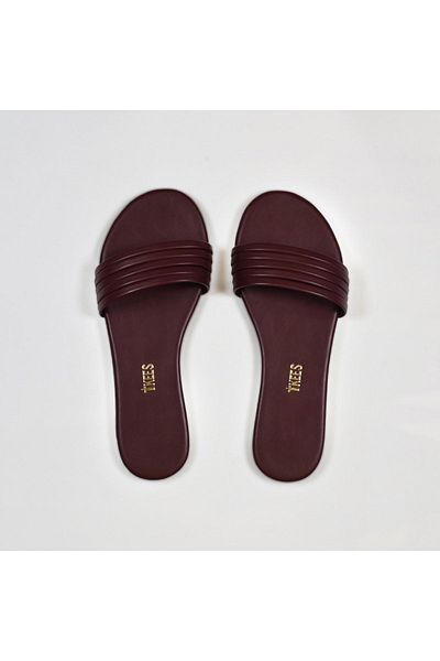 Tkees Women's Burgundy Flat Strap Daily Stylish Slippers