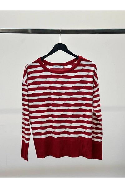 Maldia Shop Pulover de damă cu dungi roșii subțiri din tricotaje