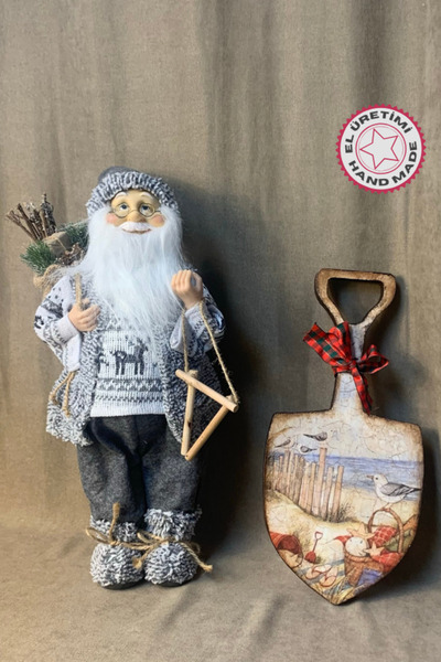 Uretti - Funda 1603 El Yapımı Yılbaşı Temalı Noel Baba ve Ahşap Kürek 2'li De...