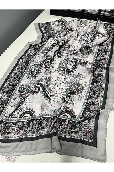 AMİNENESİL Ecru Plum Ammoninesil Moda Cashmere Μαλακό Βαμβακερό Σάλι - Ethnic Pattern