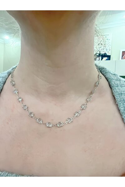 Gümüş sandık Baget Taşlı Kolye, Gmüş Renkli Şık Kolye