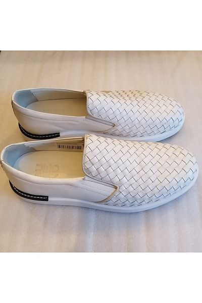 Butik Tülin Men's Genuine Cowhide Hand-Knitted Combination White Side Elastic Lightweight Non-Slip Eva Base Loafer