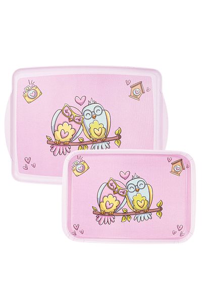 Tantitoni Melamin Owl Patterned 2-Piece Rectangular Non-Slip Table 34-41cm