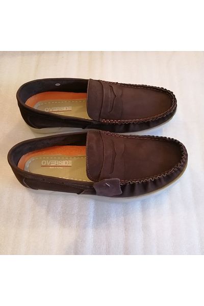 Overside Men's Genuine Cowhide Nubuck Coffee Tape Hand-Stitched Lightweight Non-Slip Eva Sole Loafer