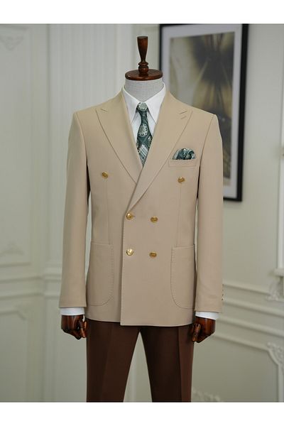 LONATOLİA Italian Style Slim Fit Beige Jacket - Premium Half Lined and Bag Pocket