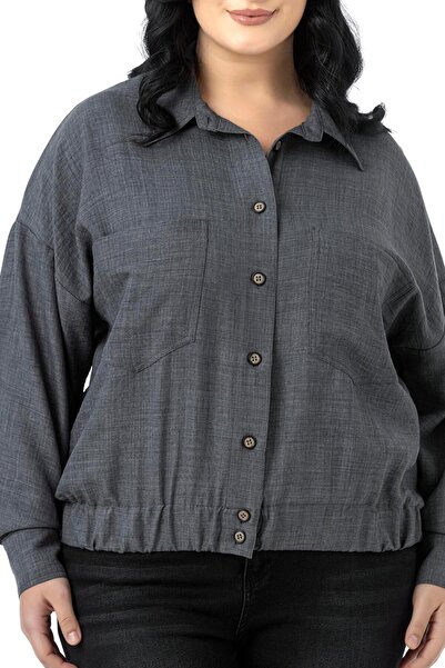 DISENTIS MODEST Plus Size Low Sleeve Skirt with Elastic Bag Pockets Gray Shirt