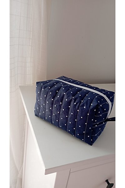 Mufincollection Синій в крапку, ручної роботи, капітонована тканина, косметичка, великий розмір