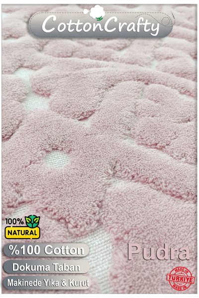 Cotton Crafty Cotton Woven Bath Mat Set, Bathroom Rug Lara Set of 2 60X100 - 60X50 Pudra
