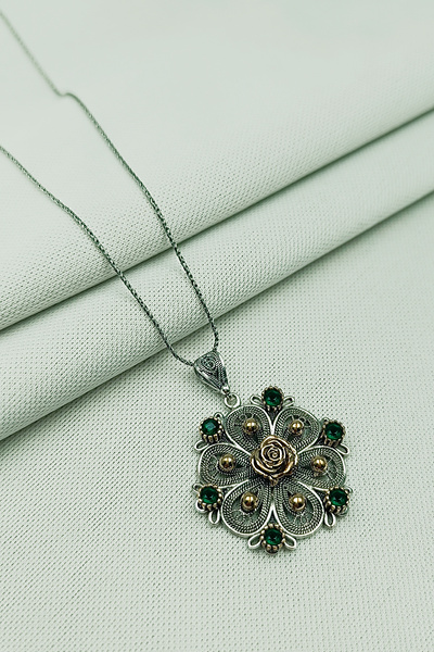 Güzel Gümüşçülük 925 Ayar Gümüş El Işi Mardin Midyat Oksitli Telkari Doğal Ta...