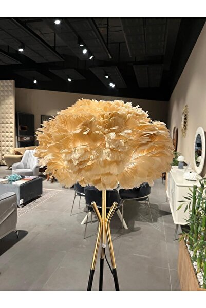 woodhub Gerçek Kuş Tüyü Modern Tripod Anka Lambader Bal Köpüğü